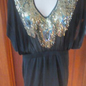 MLH Black Sheer Sequin Detail Short Sleeve Stretch Dress Size Large